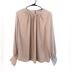 H&M Soft Taupe Long-Sleeve Gathered Neck Blouse NWT Large